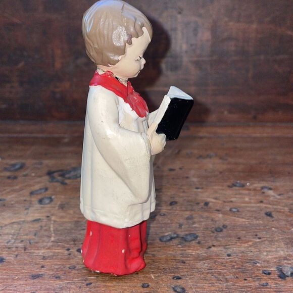 Vtg German small ceramic choir boy holding bible/choir book Christmas decoration - Picture 5 of 8